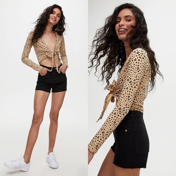 ARITZIA Sunday Best Leopard Wrap Crop Top - Picture 1 of 10